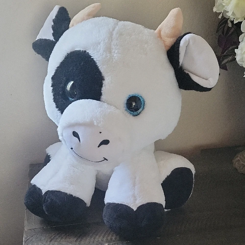 Toy Factory Adorable Black and White Cow,glitter Eyes Plush Toy